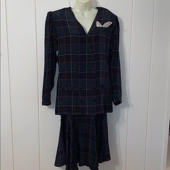Vtg 80s/90s Argenti plaid silk dress - Picture 1 of 8